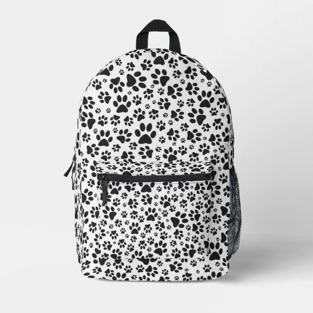 Dog Paws Black and White Polka Dot  Printed Backpack (Front)