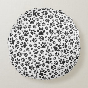 Dog Paws Black and White Polka Dot  Round Cushion