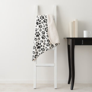 Dog Paws Black and White Polka Dot Sherpa Blanket