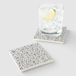 Dog Paws Black and White Polka Dot  Stone Coaster