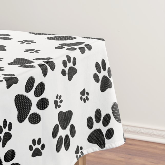 Dog Paws Black and White Polka Dot  Tablecloth (In Situ)