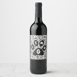 Dog Paws Black and White Polka Dot  Wine Label
