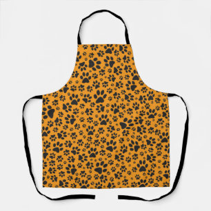 Dog Paws Black & White Polka Dot on dahlia orange Apron