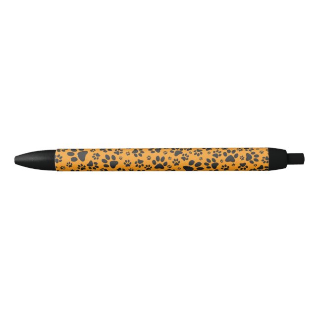 Dog Paws Black & White Polka Dot on dahlia orange Black Ink Pen (Front)