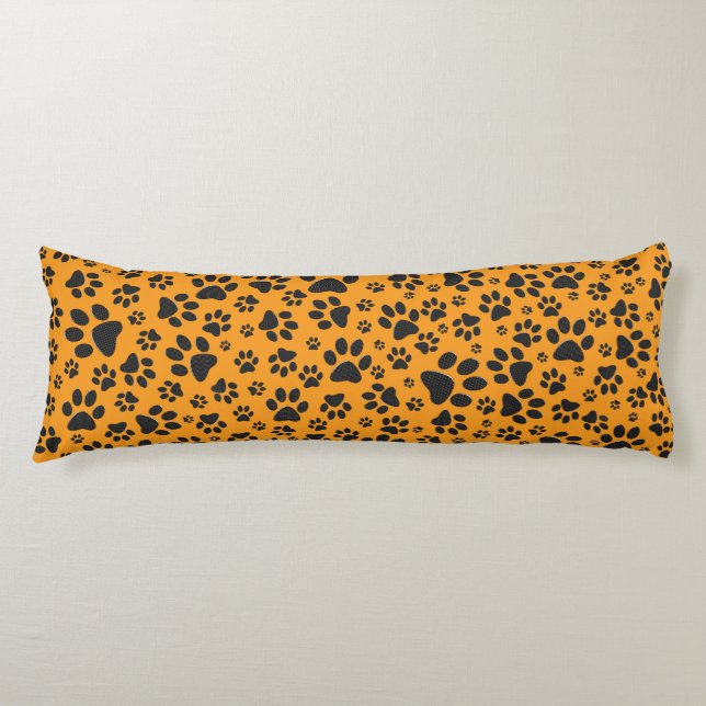 Dog Paws Black & White Polka Dot on dahlia orange Body Cushion (Front)