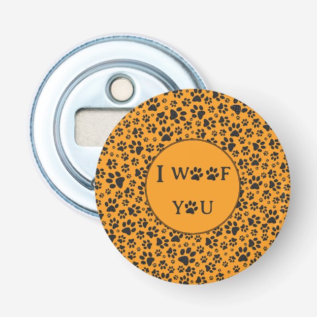 Dog Paws Black & White Polka Dot on dahlia orange  Bottle Opener (Front)
