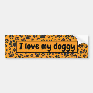Dog Paws Black & White Polka Dot on dahlia orange Bumper Sticker