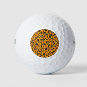 Dog Paws Black & White Polka Dot on dahlia orange Golf Balls