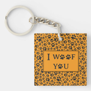 Dog Paws Black & White Polka Dot on dahlia orange Key Ring