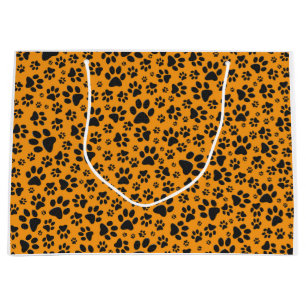 Dog Paws Black & White Polka Dot on dahlia orange Large Gift Bag