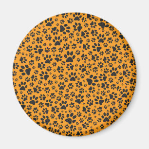 Dog Paws Black & White Polka Dot on dahlia orange Magnet