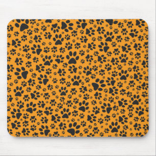 Dog Paws Black & White Polka Dot on dahlia orange Mouse Pad