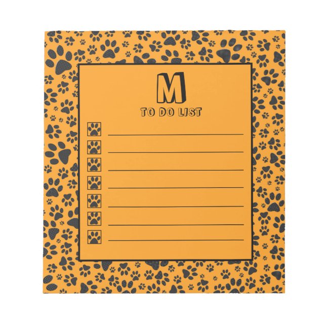 Dog Paws Black & White Polka Dot on dahlia orange  Notepad (Front)