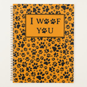 Dog Paws Black & White Polka Dot on dahlia orange Planner