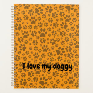 Dog Paws Black & White Polka Dot on dahlia orange Planner