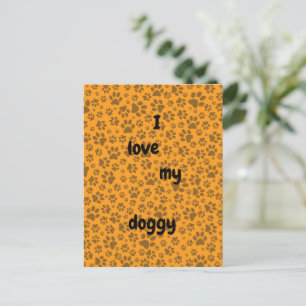 Dog Paws Black & White Polka Dot on dahlia orange Postcard