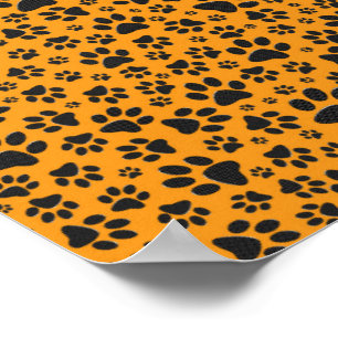 Dog Paws Black & White Polka Dot on dahlia orange Poster