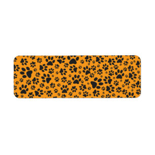 Dog Paws Black & White Polka Dot on dahlia orange Return Address Label