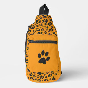 Dog Paws Black & White Polka Dot on dahlia orange Sling Bag