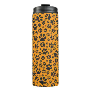 Dog Paws Black & White Polka Dot on dahlia orange Thermal Tumbler