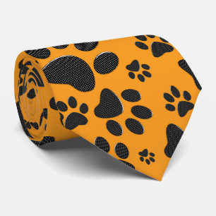 Dog Paws Black & White Polka Dot on dahlia orange Tie