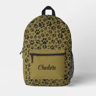 Dog Paws Black & White Polka Dot on military gold Printed Backpack