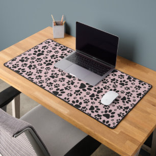 Dog Paws Black & White Polka Dot on pink charlotte Desk Mat
