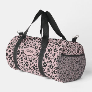 Dog Paws Black & White Polka Dot on pink charlotte Duffle Bag