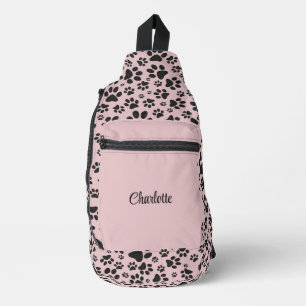 Dog Paws Black & White Polka Dot on pink charlotte Sling Bag