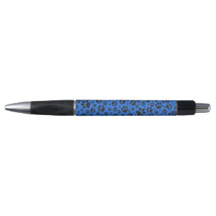 Dog Paws Black & White Polka Dot on tech blue