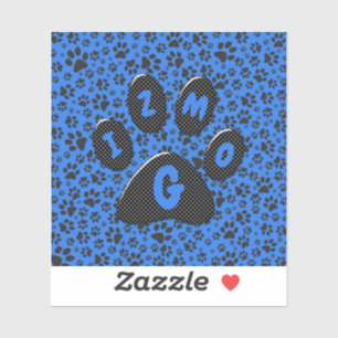 Dog Paws Black & White Polka Dot on tech blue