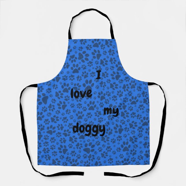 Dog Paws Black & White Polka Dot on tech blue Apron (Front)
