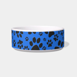 Dog Paws Black & White Polka Dot on tech blue Bowl