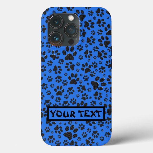 Dog Paws Black & White Polka Dot on tech blue Case-Mate iPhone Case (Back)