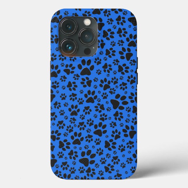 Dog Paws Black & White Polka Dot on tech blue Case-Mate iPhone Case (Back)