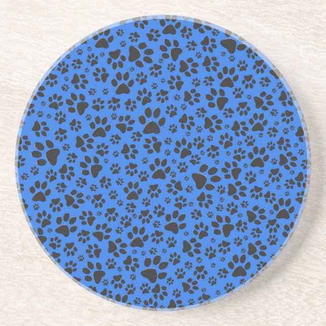 Dog Paws Black & White Polka Dot on tech blue Coaster (Front)