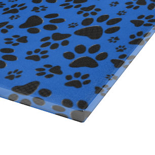 Dog Paws Black & White Polka Dot on tech blue Cutting Board