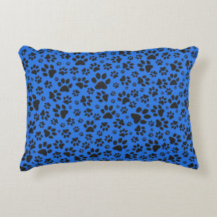Dog Paws Black & White Polka Dot on tech blue Decorative Cushion