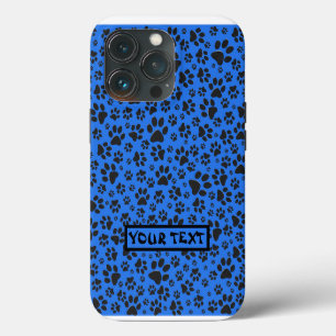Dog Paws Black & White Polka Dot on tech blue iPhone 13 Pro Case
