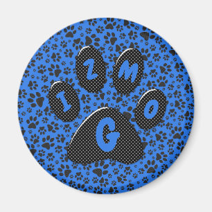 Dog Paws Black & White Polka Dot on tech blue Magn Magnet