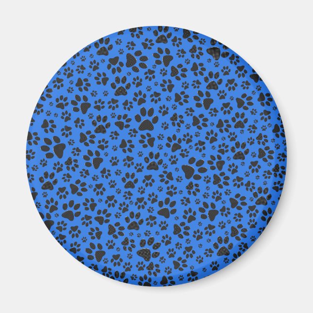 Dog Paws Black & White Polka Dot on tech blue Magnet (Front)