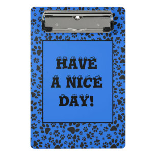 Dog Paws Black & White Polka Dot on tech blue Mini Clipboard