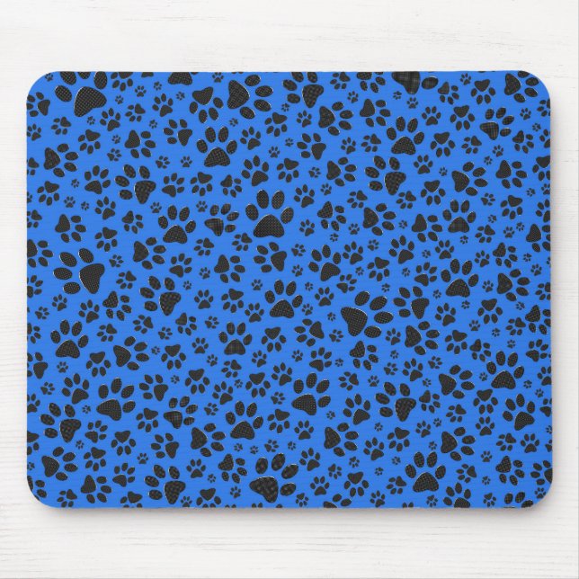 Dog Paws Black & White Polka Dot on tech blue Mouse Pad (Front)