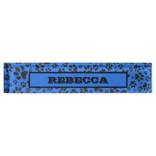 Dog Paws Black & White Polka Dot on tech blue Nameplate