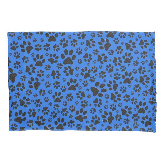 Dog Paws Black & White Polka Dot on tech blue Pillowcase (Front)
