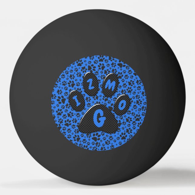 Dog Paws Black & White Polka Dot on tech blue Ping Pong Ball (Front)