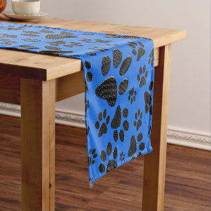 Dog Paws Black & White Polka Dot on tech blue Short Table Runner