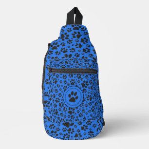 Dog Paws Black & White Polka Dot on tech blue Sling Bag