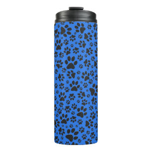 Dog Paws Black & White Polka Dot on tech blue Thermal Tumbler