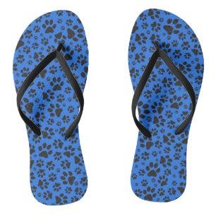 Dog Paws Black & White Polka Dot on tech blue Thongs